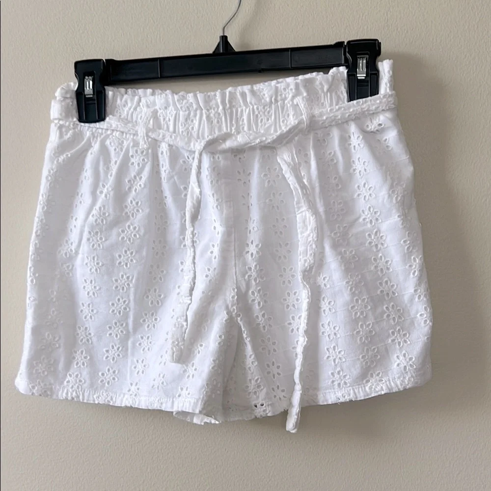 Art Class Shorts White Eyelet‎ Kids Girls L 10/12 Lined Drawstring Cotton Summer